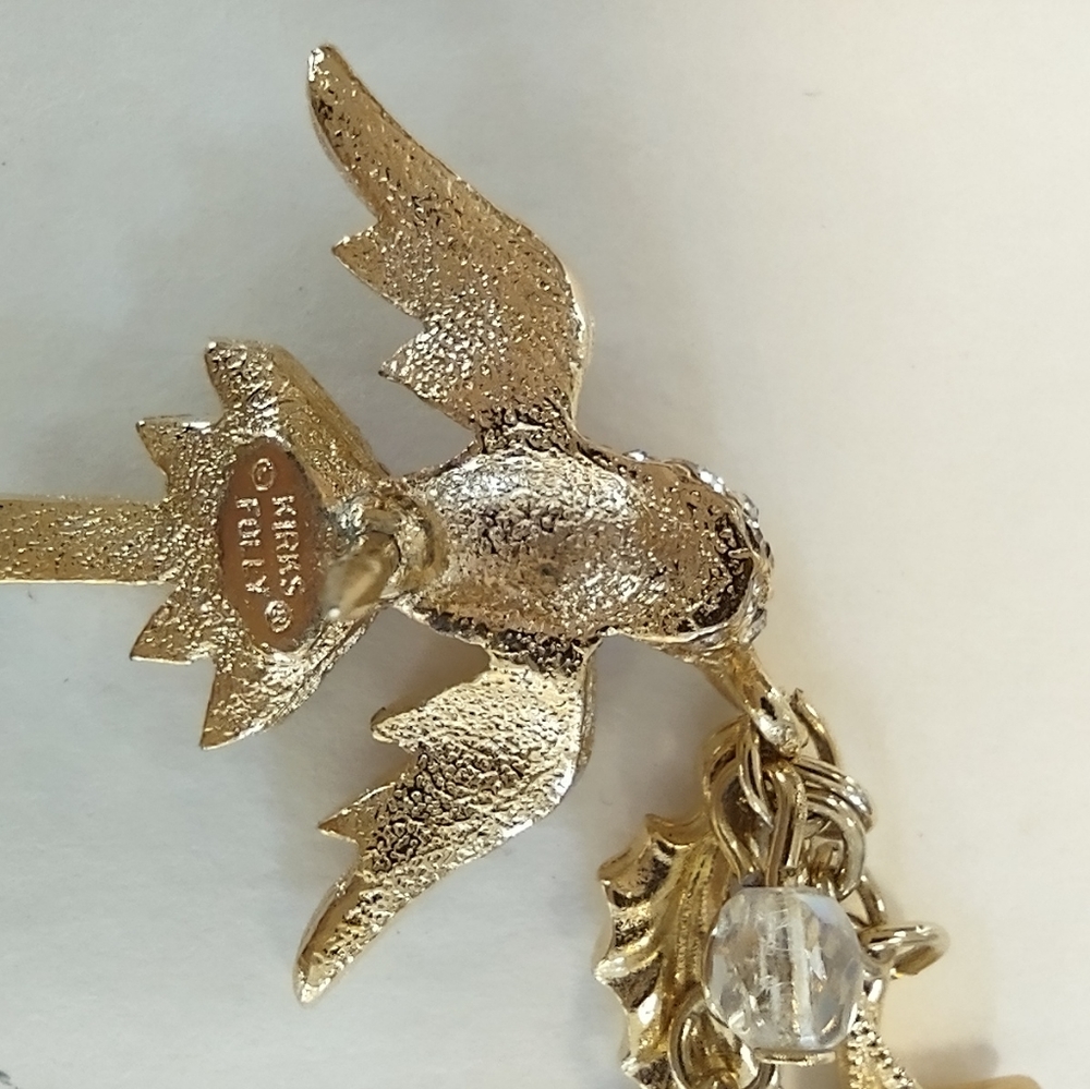 Small Rhinestone Bird Pin with Charms - Picture 3 of 3